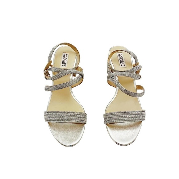 Badgley Mischka Metallic Braided Metallic Espadrille Sandal SZ10 - Picture 1 of 7
